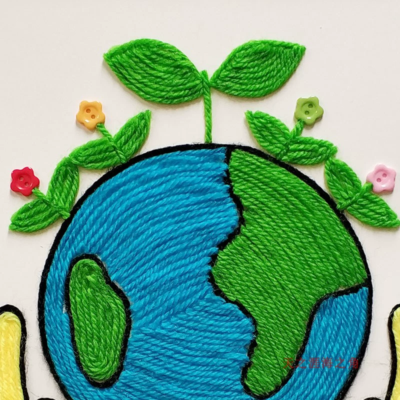 Mẫu giáo hướng dẫn khóa học vật liệu gói len chủ đề nút dán bức tranh sáng tạo mới lạ bảo vệ môi trường dán đồ chơi để bảo vệ trái đất - Handmade / Creative DIY
