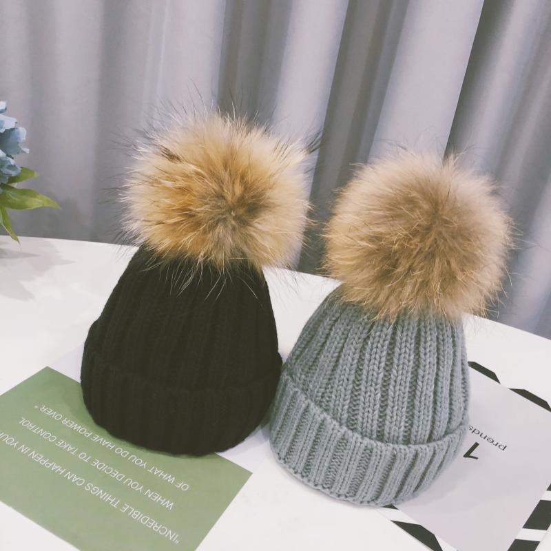 Children's big wool ball hat Ding Dingjia children's clothing Korean version of boys and girls knitted wool hat baby warm thick hat tide