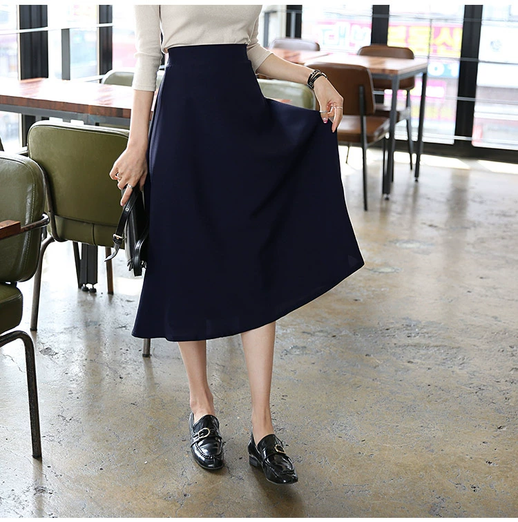 Hàn quốc phiên bản của mùa thu và mùa đông mới nữ phù hợp với sinh viên chic cao eo tươi phần dài váy trên đầu gối hoang dã Một từ váy