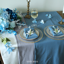  Blue and white series wedding cloth dinner tablecloth live photo background cloth large-size meal cloth breakfast food photography