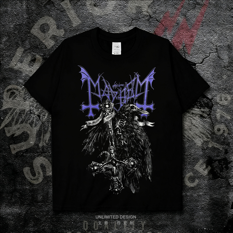 Mayhem Band European and American Retro Dark Niche Rock Print Pure Cotton Unisex Short-Sleeve T-Shirt Top Summer