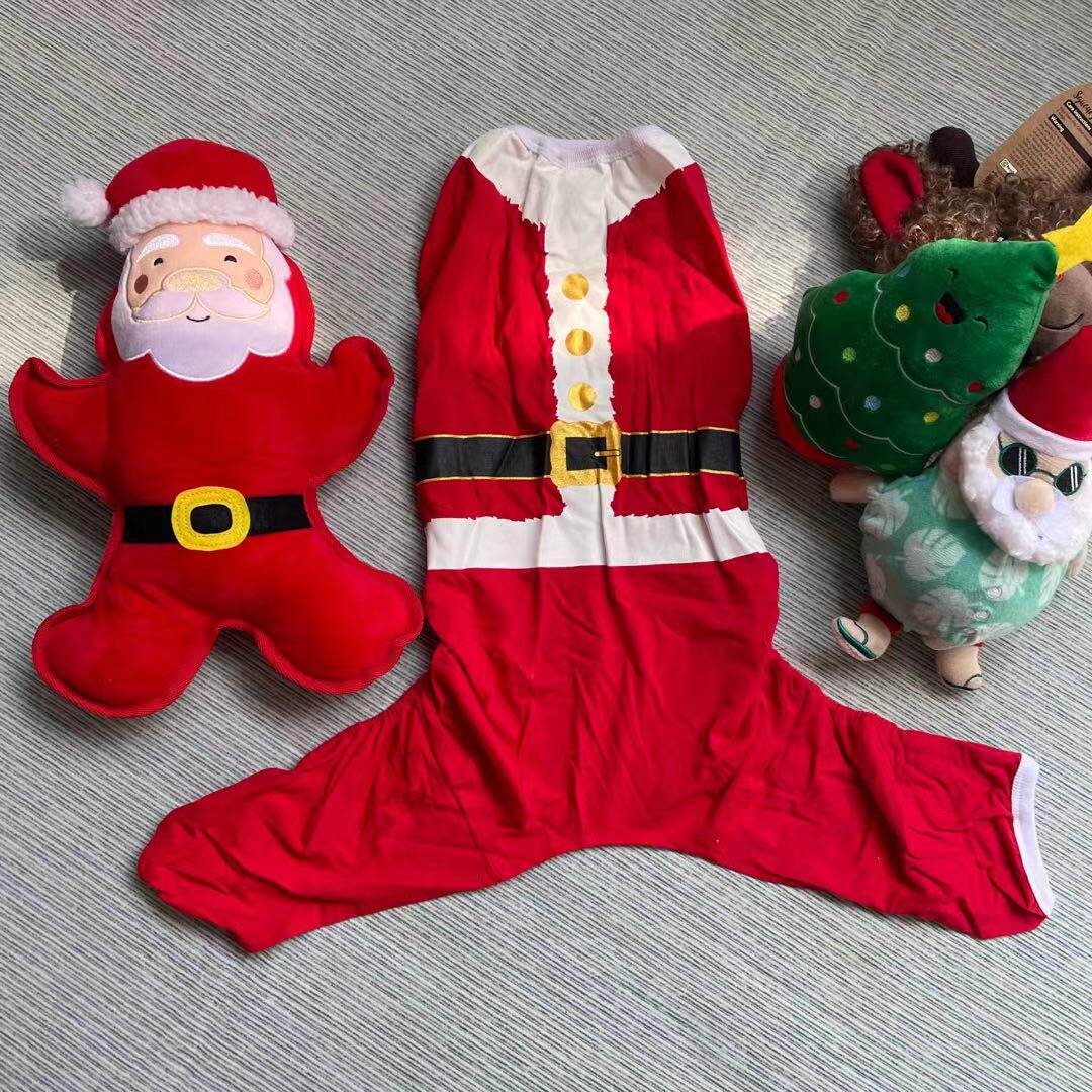 (Christmas Pet) Samoyed Doberman Golden Retriever Big Dog Clothes Sleeveless Green Jumpsuit Four-legged Pajama Pants Cotton