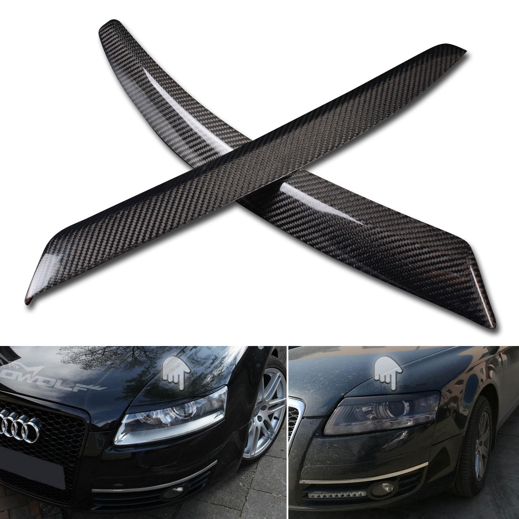 Audi A6 C6 light eyebrow modified carbon fiber light eyebrow 1 pair fit 3M glue spot