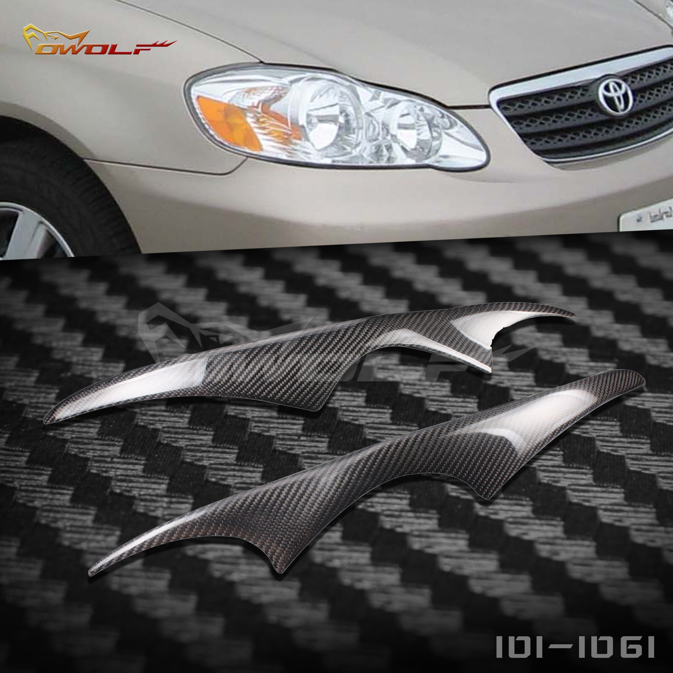 Flower Crown Carola Retrofit Carbon Fiber Lamp Brow Headlights Trim with a pair of spot matching 3M glue-Taobao