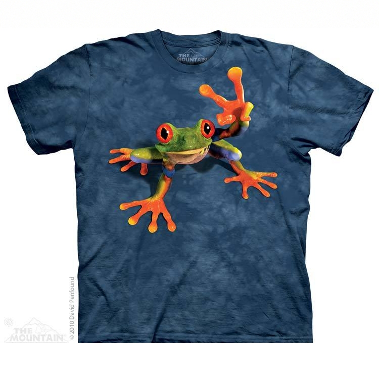 The Mountain Blue Victory Frog V-Shaped 3D Pattern Short-Sleeved Pure Cotton Large Size Summer T-Shirt