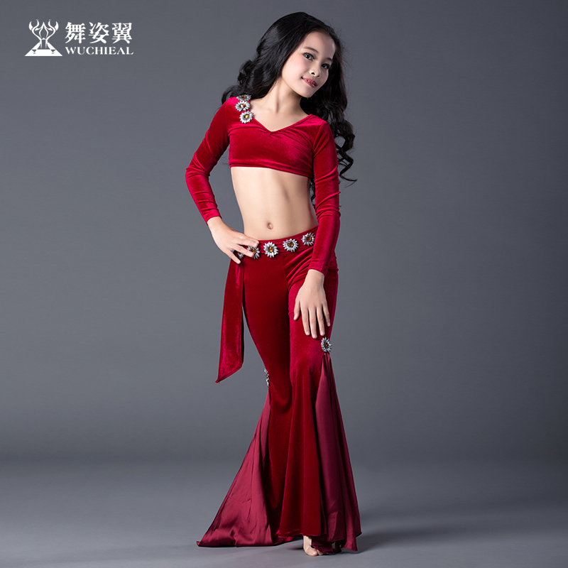 Dancing and gesture winged children belly dance with sweatshirt pants suit 2017 new young children rehearsal practice 208