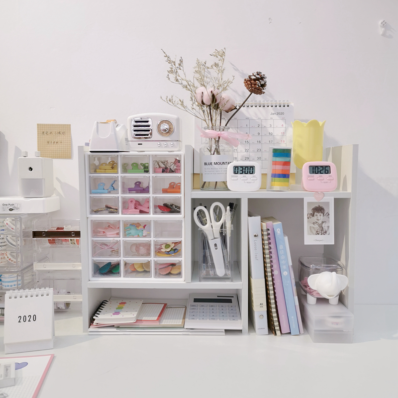 ins wind simple dormitory desktop bookshelf Simple shelf Wooden combination cabinet Multi-functional cosmetics storage shelf