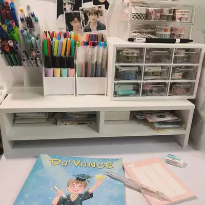 ins simple double-layer computer screen booster frame student dormitory desktop storage shelf white wooden storage shelf