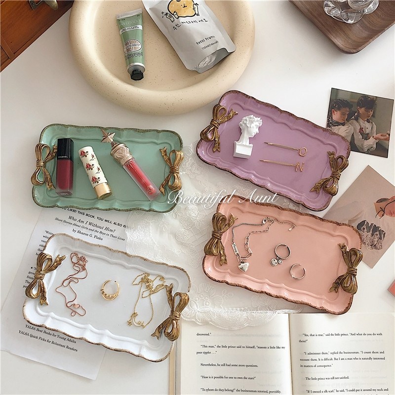*Pretty Little Aunt * ins French style making old ring storage Tray Retro butterfly knot resin disc small saucer