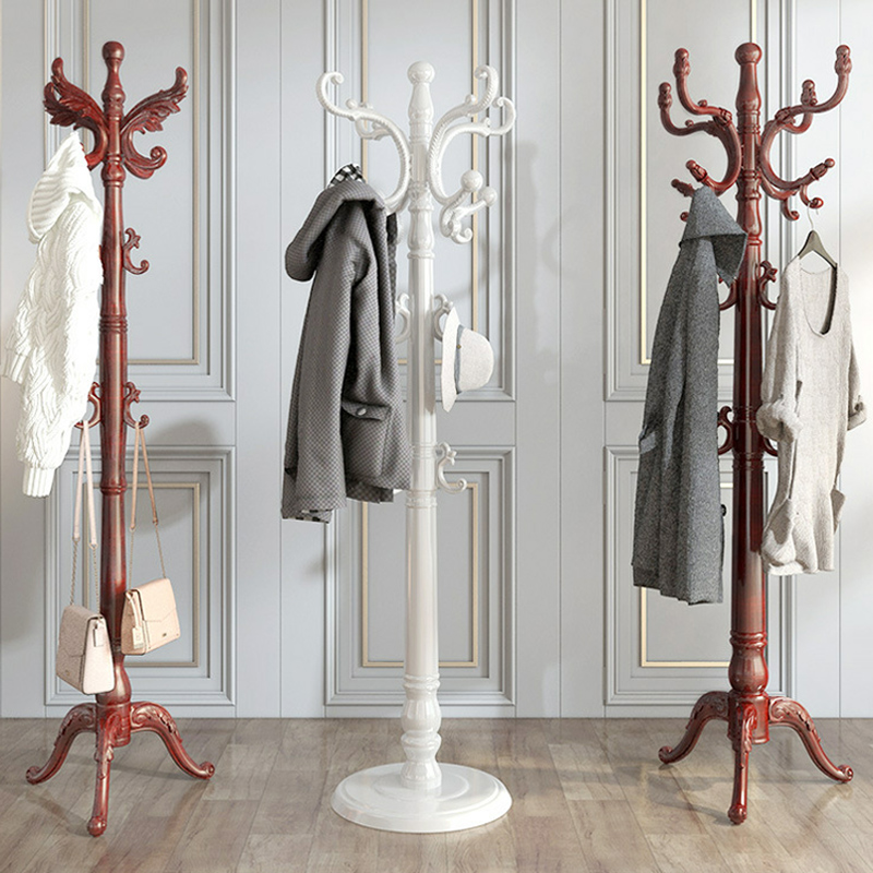 Solid wood coat rack thickened and bold European floor-to-ceiling bedroom coat rack simple fashion big hook hanging bag clothes rack