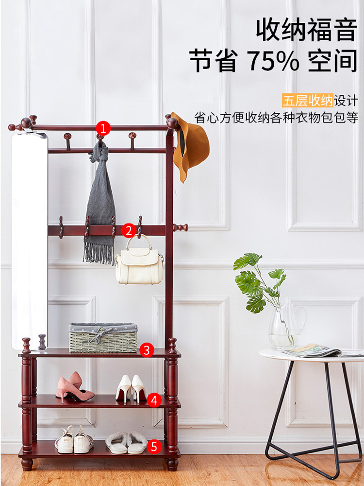 Branch creative solid wood coat rack Floor-to-ceiling bedroom multi-function hanger Hotel European-style multi-layer shelf with mirror