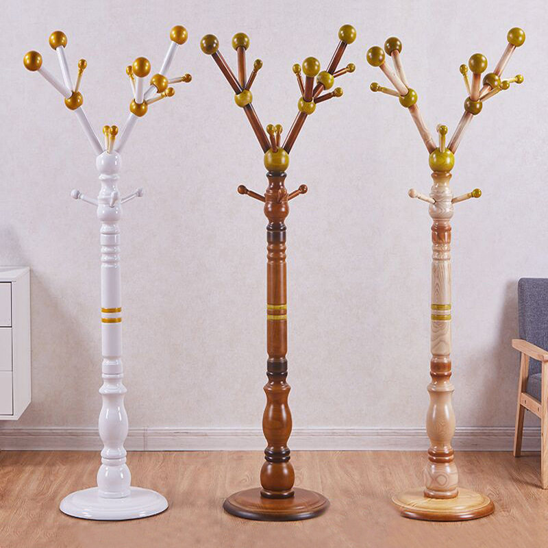 Fortune tree solid wood coat rack floor-to-ceiling bedroom hand-carved creative hanging bag rack European style simple modern hanger