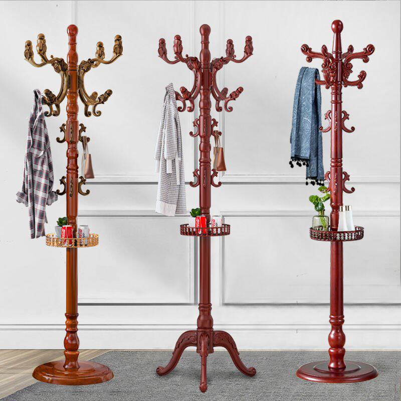 Solid wood bold coat rack floor-to-ceiling bedroom modern minimalist hanger living room European-style single-pole multi-function rack