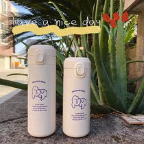 Homemade cute Korean simple style girl thermos ins Go to bed early and get up early puppy pure white thermos