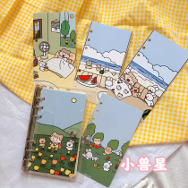 Korean forme cute cartoon loose-leaf illustration hand book girl diary checkered portable notepad A6