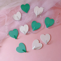 ins cute girl heart white mint green love heart stainless steel hook room decoration hook seamless sticky hook