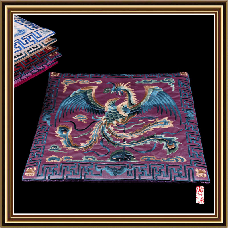 Phong cách dân tộc Trung Hoa, phượng thêu, mảnh thêu lớn, đệm, gỗ gụ Trung Quốc, sofa gỗ, đệm vuông, đệm nệm lót ghế gỗ giá rẻ