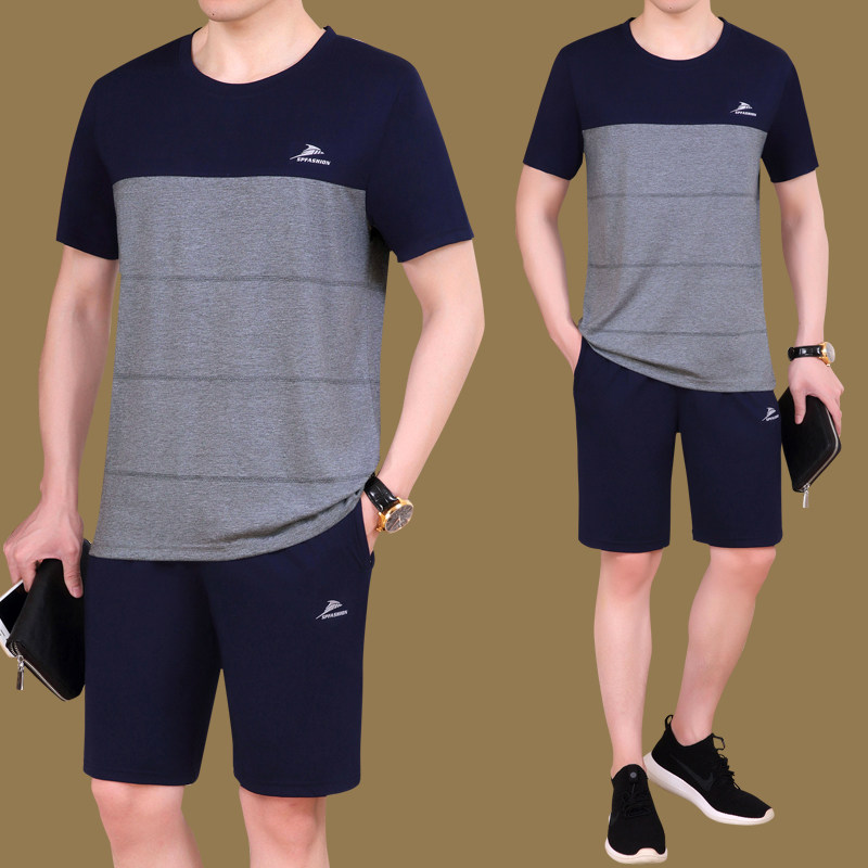 Summer middle-aged old color sharpened shorts shorts sportswear package thin men two pieces of relaxed casual clothing