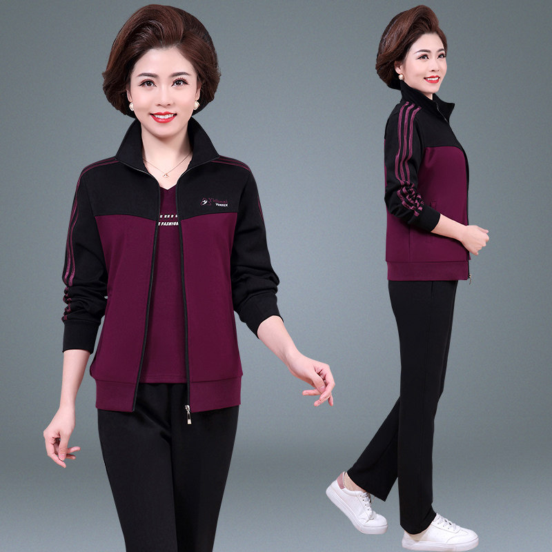 Sportswear Spring Autumn Thin models Mom middle-aged weaters Three sets of collared cardio-hoodie fashion foreign-wear sport suits