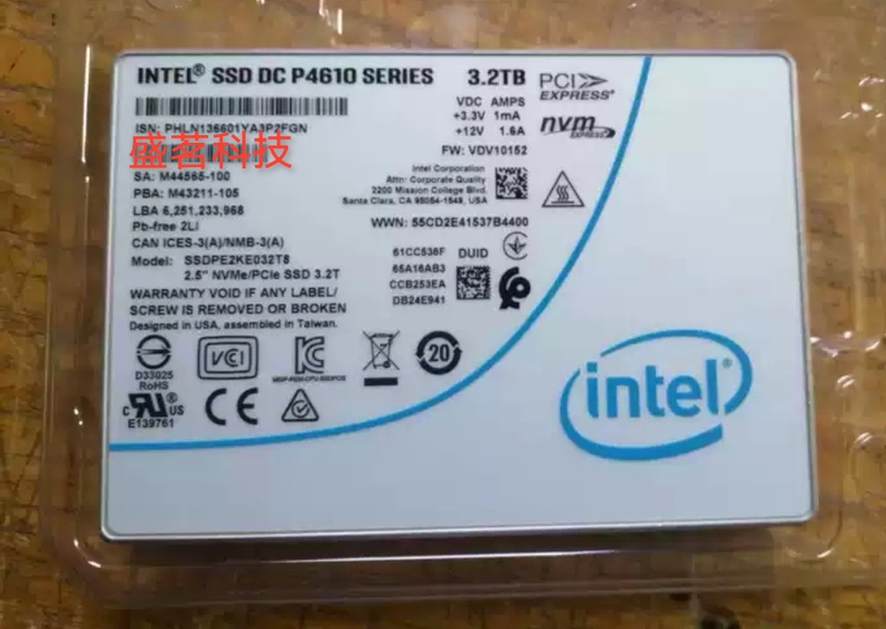 Intel/Intel P4610 Ssdpe2Ke032T8 3Dwpd 3.2t Nvme Ssd 2.5 Hard Drive