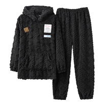 Coral velvet pajamas for men winter style plus velvet thickening and warmth for men teenagers and boys flannel home clothes set
