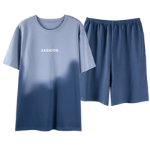Pure cotton pajamas mens summer short-sleeved shorts 2024 new thin mens large size youth home wear set
