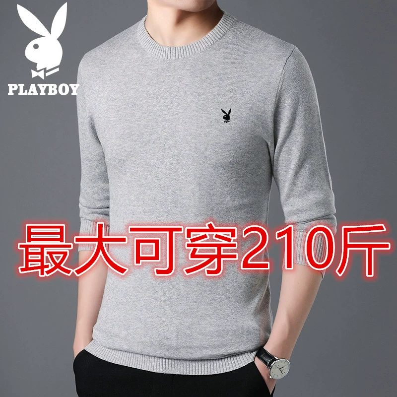 Playboy playboy cộng với áo len nhung màu rắn cổ tròn cotton dệt kim đáy áo size lớn 100% cotton