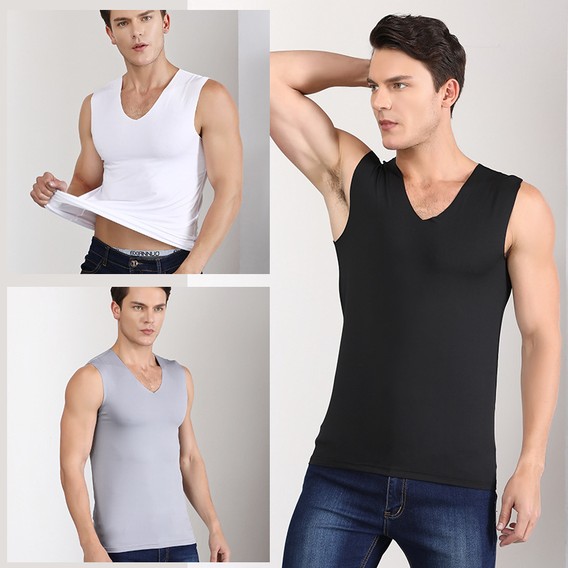 nhanh khô vest 1 Summer băng lụa hoàn toàn thoải mái nam vest Mordale mỏng thở eo hẹp rộng vai cổ chữ V đáy