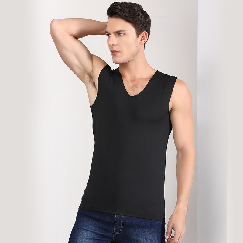 nhanh khô vest 1 Summer băng lụa hoàn toàn thoải mái nam vest Mordale mỏng thở eo hẹp rộng vai cổ chữ V đáy