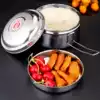 Qingzhan stainless steel lunch box with lid round double grid student bento lunch box Stainless steel fast food box