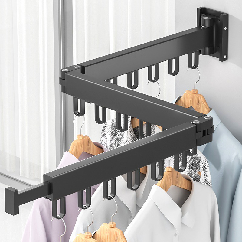 Folding hole-free drying rack invisible telescopic wall-mounted balcony drying quilt artifact indoor and outdoor shrinking clothes rod