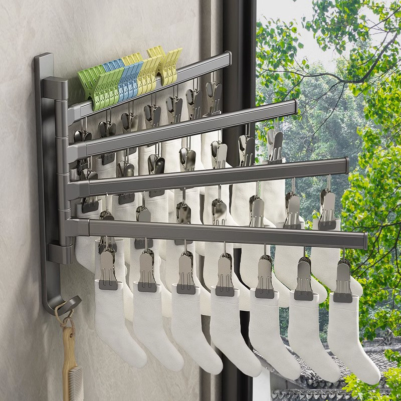 Clothes hanger Balcony Underwear Inner Pants Socks Clips Drying Home Wall-mounted Sunsocks God-Ware Folding Clothes Hanger Multi Clips-Taobao