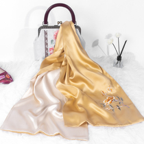 Real silk scarves womens spring and autumn 100 hitch Shu embroidered qipao shawl outside a mothers gift box Sichuan gifts and mulberry silk scarves