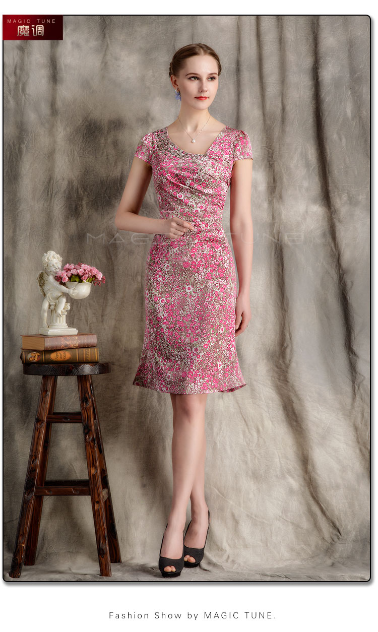 妒 tính khí in mỏng phụ nữ nổi tiếng cheongsam đầm đầm một từ váy ma thuật 2018 mùa hè phong cách mới đầm xòe công chúa cao cấp