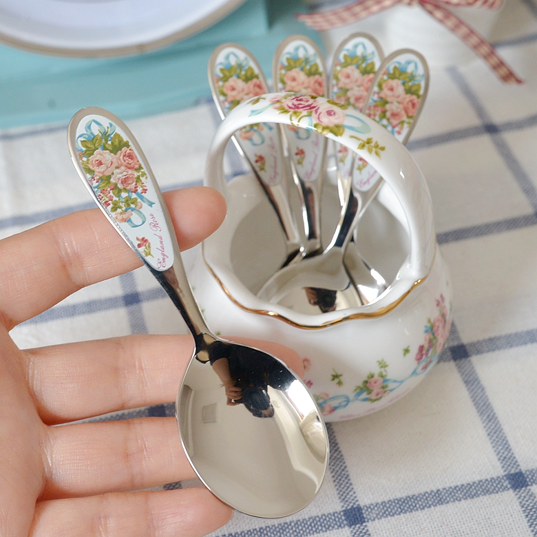 South Korea imported SMF England rose stainless steel spoon Dessert coffee spoon Ice cream spoon Children's spoon