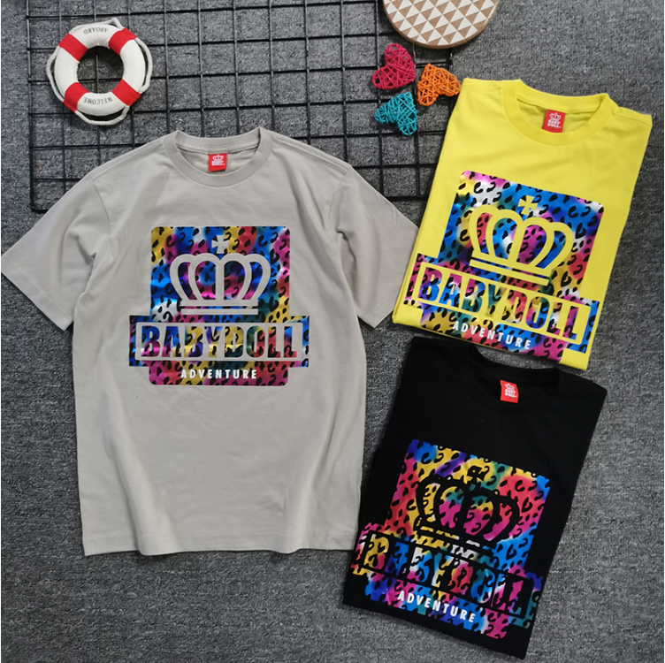 300241 foreign trade day single summer adult new crown short-sleeved trendy bronzing printed cotton short-sleeved T-shirt