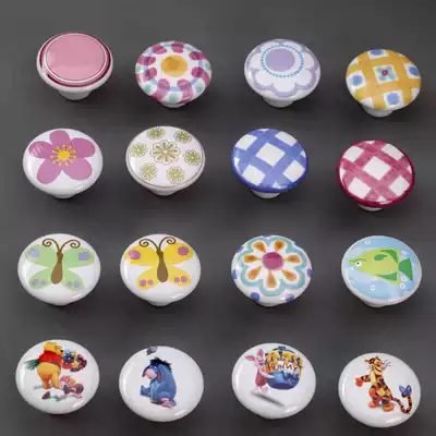Colorful flowers big round ceramic handle cartoon Drawer Wardrobe shoes whole cabinet door handle European pastoral simple countryside