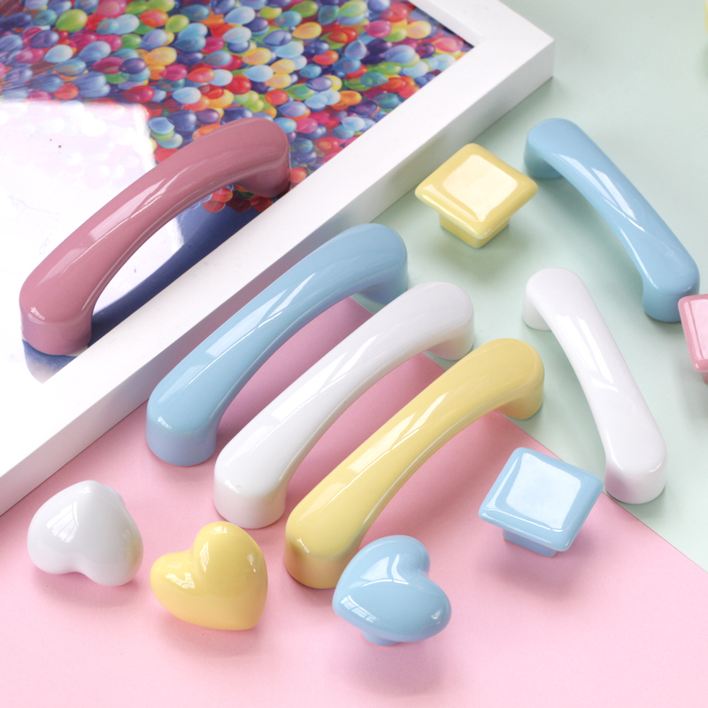 Pink and tender candy jelly color long strip ceramic art furniture handle blue red yellow and white children's cartoon male and female treasure