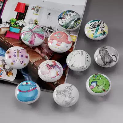 Cartoon pattern pattern pop art ceramic round handle butterfly flower hand painted sketch does not rust overall cabinet door