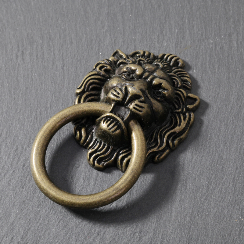 Chinese neoclassical Ming and Qing lion head blue bronze dark handle Antique retro drawer wardrobe door overall cabinet ring
