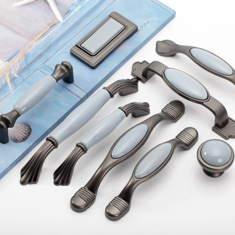 American field garden zinc alloy ceramic grey black light blue cast iron color retro Mediterranean style antique furniture pull handle