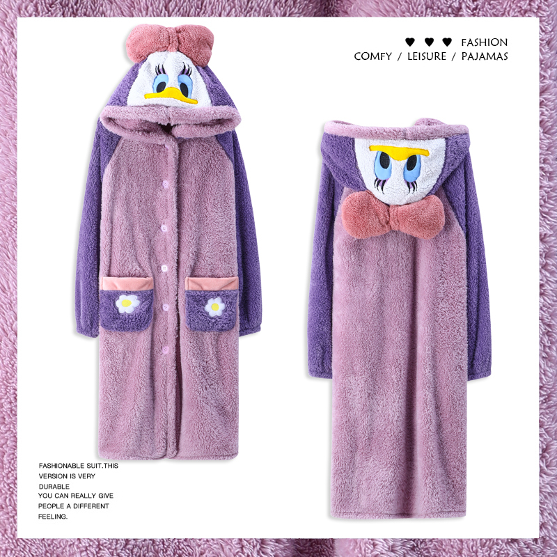 High Quality! Women's Autumn and Winter Coral Fleece Thickened Purple High-End Donald Duck Flannel ins Loungewear