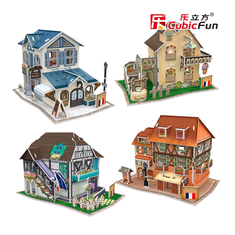 Le Cube World style series 3D three-dimensional puzzle French style architecture mini model Children's toys