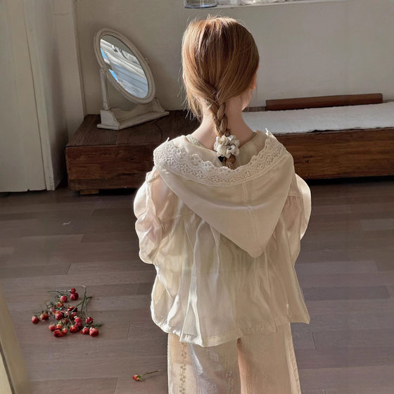 2025夏季女童防晒服暮云纱蕾丝花边外套洋气公主长袖儿童防晒外套