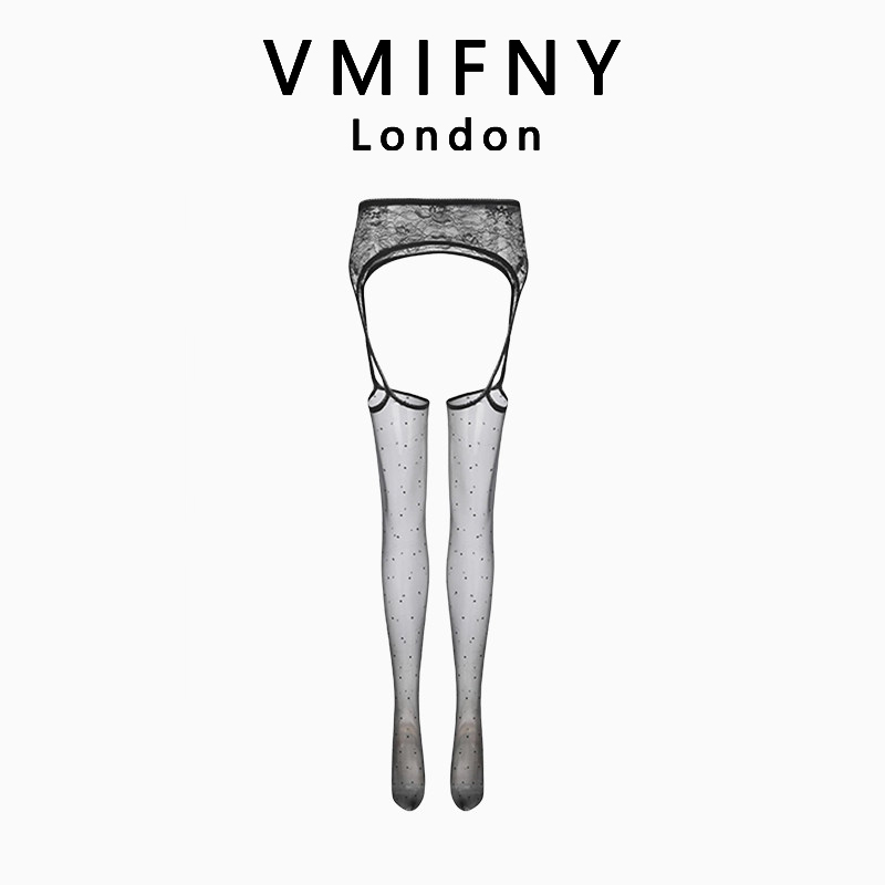British Vmifny Sexy One-Piece Suspender Stockings for Women, Aurora Silky White Stockings, Polka Dot Black Stockings for Women