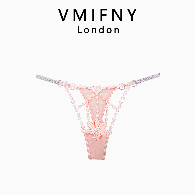 Uk Vmifny Pure Desire Style Pink and Feminine Hollow-Out See-Through Tempting Lolita Low-Waist Princess Thong