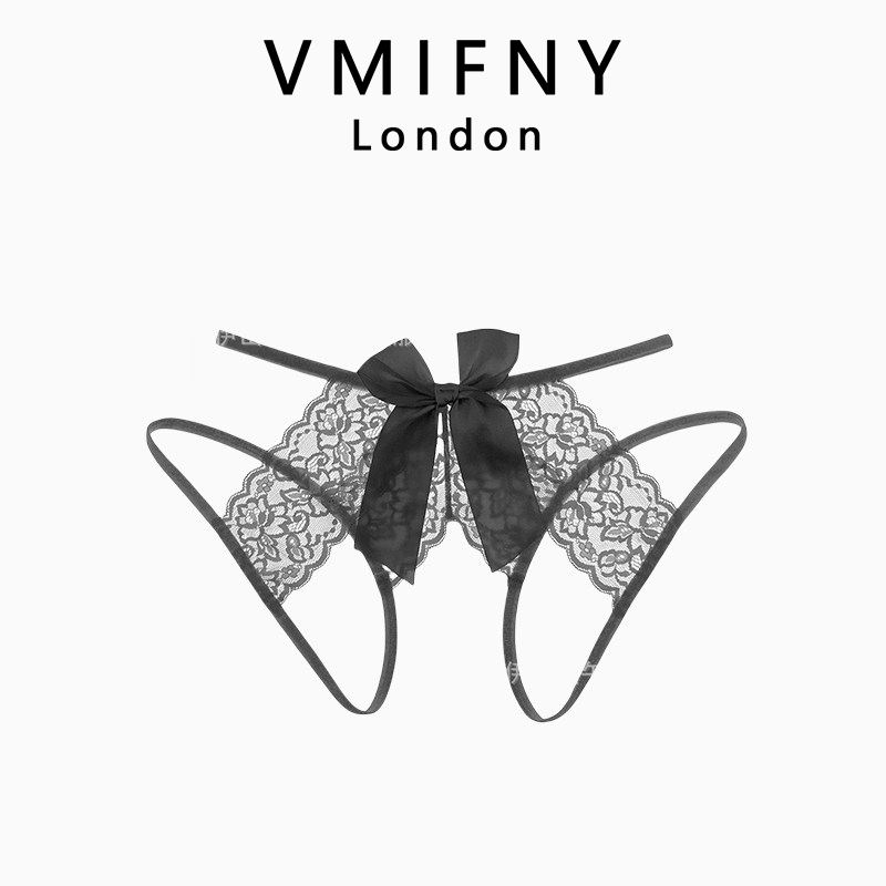 Uk Vmifny Sexy Lace Bowknot Erotic Crotchless Women's Panties See-Through Hot Thong for Women