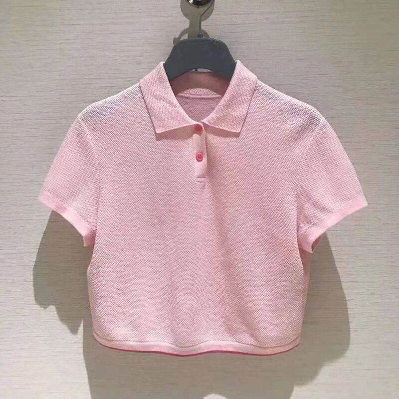 Brother New Spring Summer 2022 Turns Ice Silk Short button Knitted Polo Shirt Short Sleeve T-shirt Woman