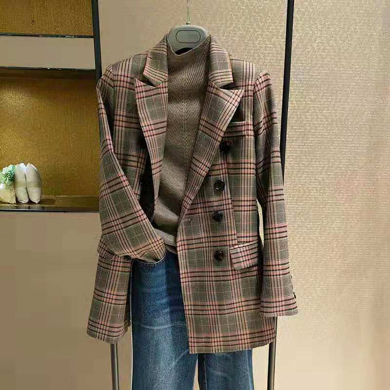 Brother's new women's clothing counter official website 2022 spring suit plaid double-breasted jacket suit suit