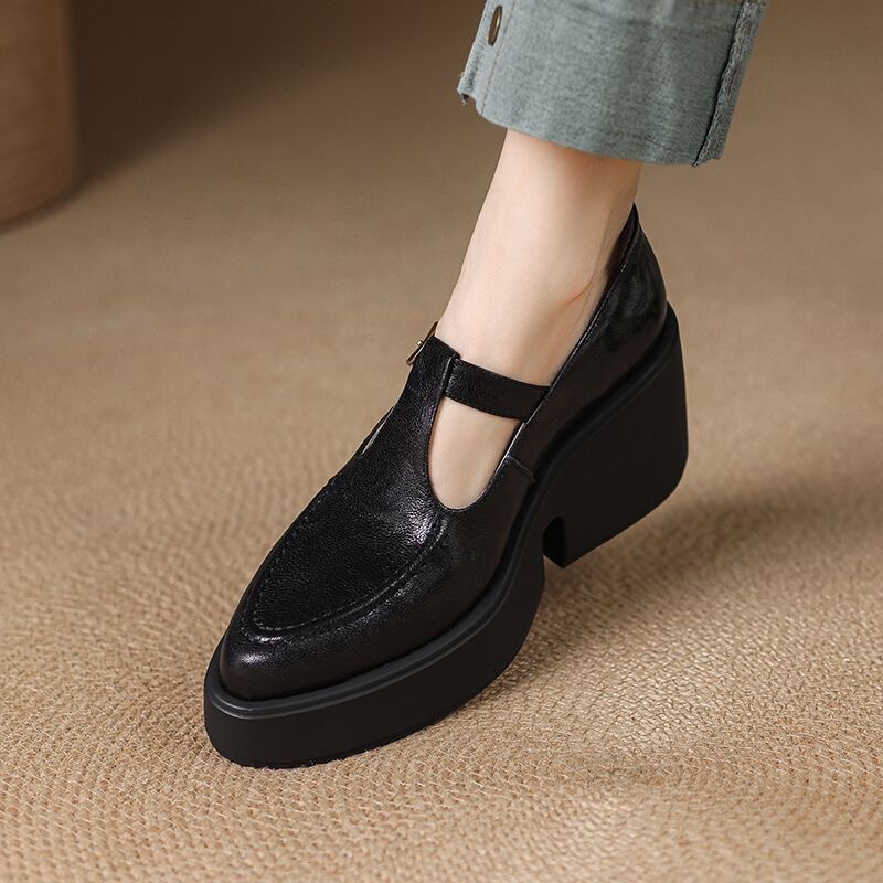 Thick-Soled Chunky High-Heeled Loafers for Women 2026 Spring and Autumn New Style Shallow Mouth Height-Increasing Single Shoes Retro Leather Shoes for Women Thick-Soled Chunky High-Heeled Loafers for Women 2026 Spring and Autumn New Style Shallow Mouth Height-Increasing Single Shoes Retro Leather Shoes for Women